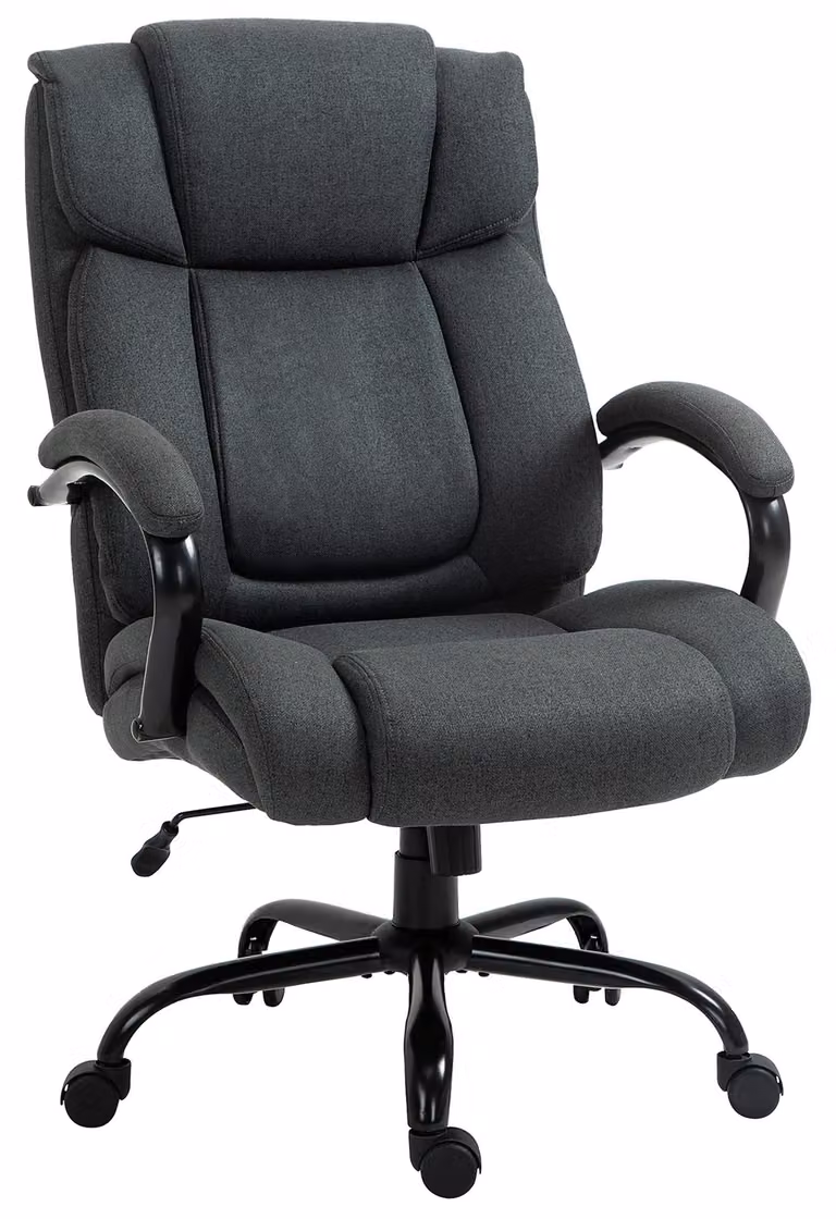 Sedia da ufficio - Sedia ergonomica per ufficio - Portata massima fino a 220 kg - Seduta ampia e imbottita con struttura in metallo - Dotata di braccioli - Regolabile in altezza, girevole con meccanismo di inclinazione - Grigio scuro
