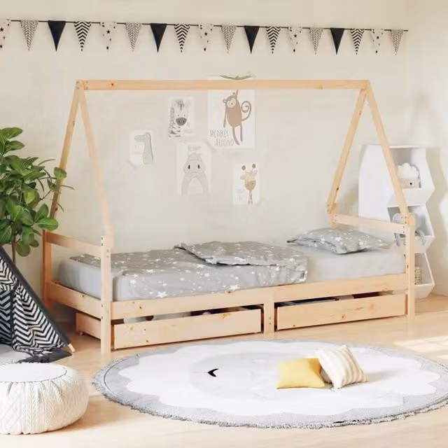 Giroletto per bambini vidaXL in legno massello di pino con cassetti stile rustico L/P/H: 195.5 x 90 x 143 cm