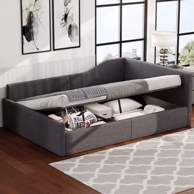 Daybed imbottito con contenitore, 140x200 cm, grigio