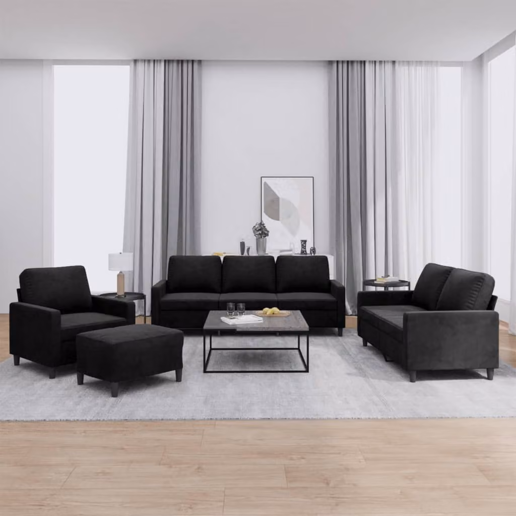 Maison Exclusive - Set divano 4 pezzi con cuscini in velluto nero
