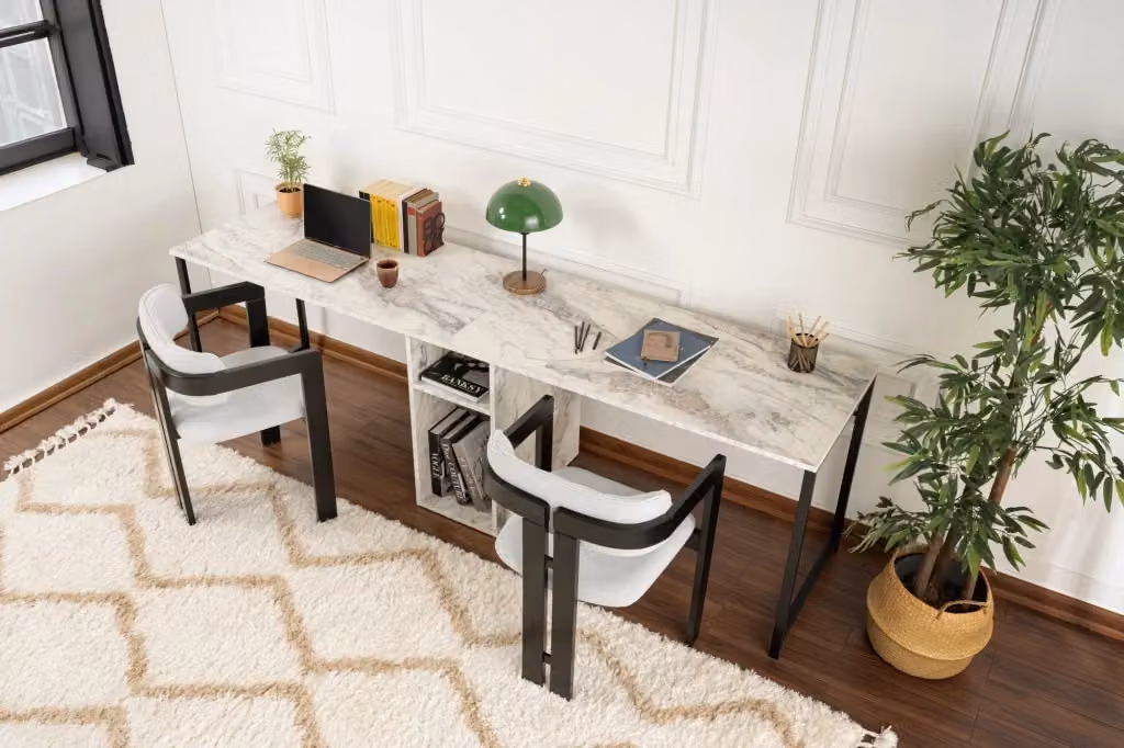 Scrivania moderna HANAH HOME in legno bianco lucido L: 240 cm, P: 60 cm, H: 74 cm – 2