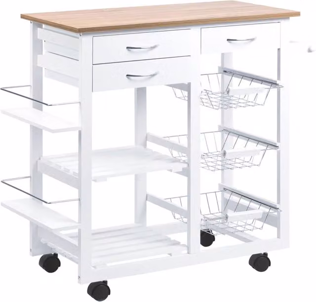 Carrello da cucina multifunzione con cassetti e cestini ¨C zephmum ¨C 92x37x82 cm bianco