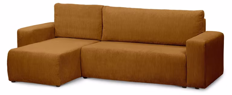 Divano a tre posti con funzione letto, modello Kingi, colore caramello