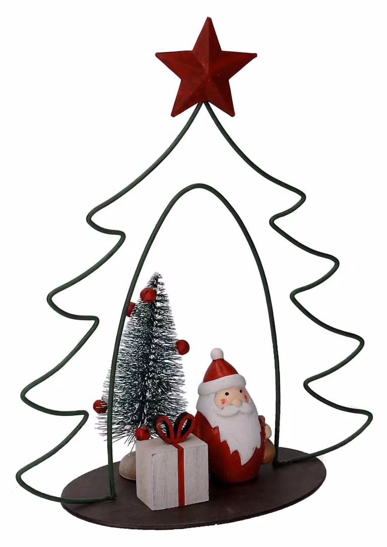 Albero metallo con babbo natale resina rosso cm 21x9,5xh25,5