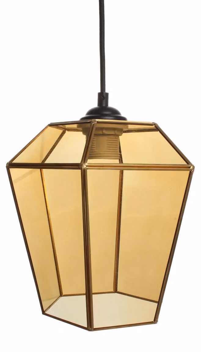 Lampada a Sospensione Terias in Vetro Arancione e Ottone