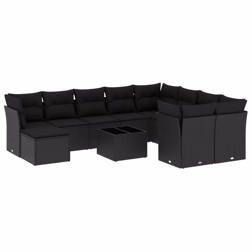 vidaXL Set Divani da Giardino 11 pz in Polyrattan Nero con Cuscini e Tavolino – 2