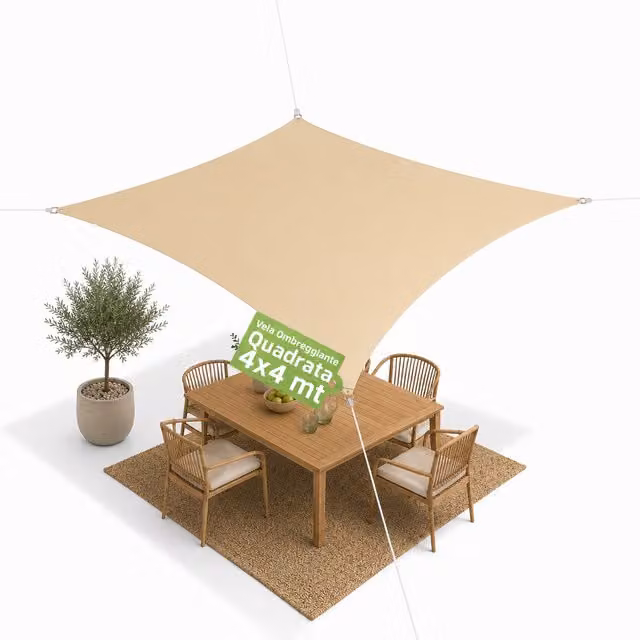 Vela Ombreggiante Quadrata Zendea Beige in Poliestere Idrorepellente con Protezione UV L/P: 400 x 400 cm