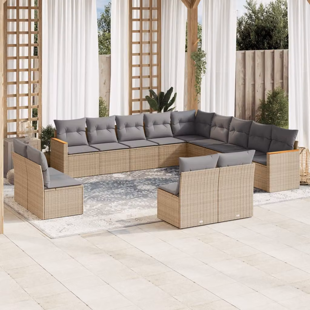 vidaXL Set Divano da Giardino a L 13 pz con Cuscini Beige e Grigio in Polyrattan e Acciaio – 1