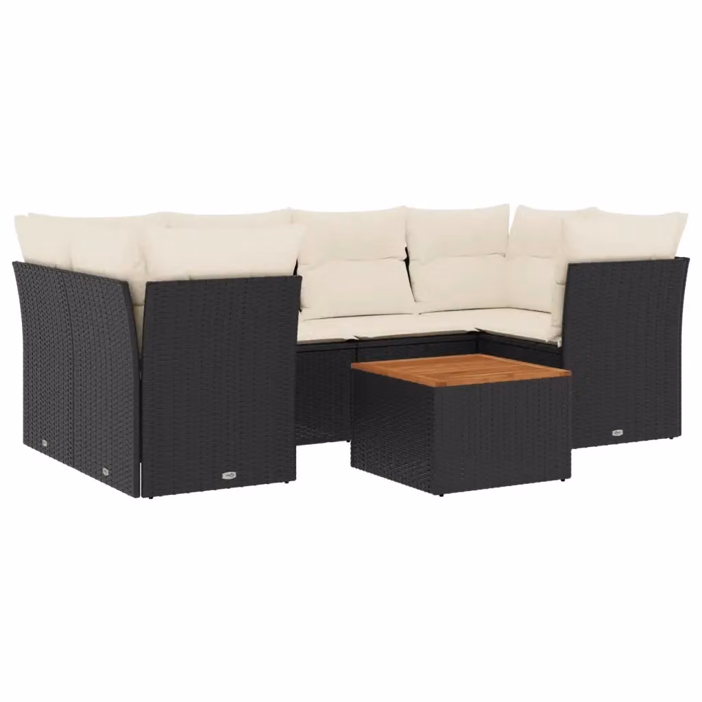 Set Divani da Giardino vidaXL a Forma di L con Tavolino e 7 Cuscini in Polyrattan Nero – 2