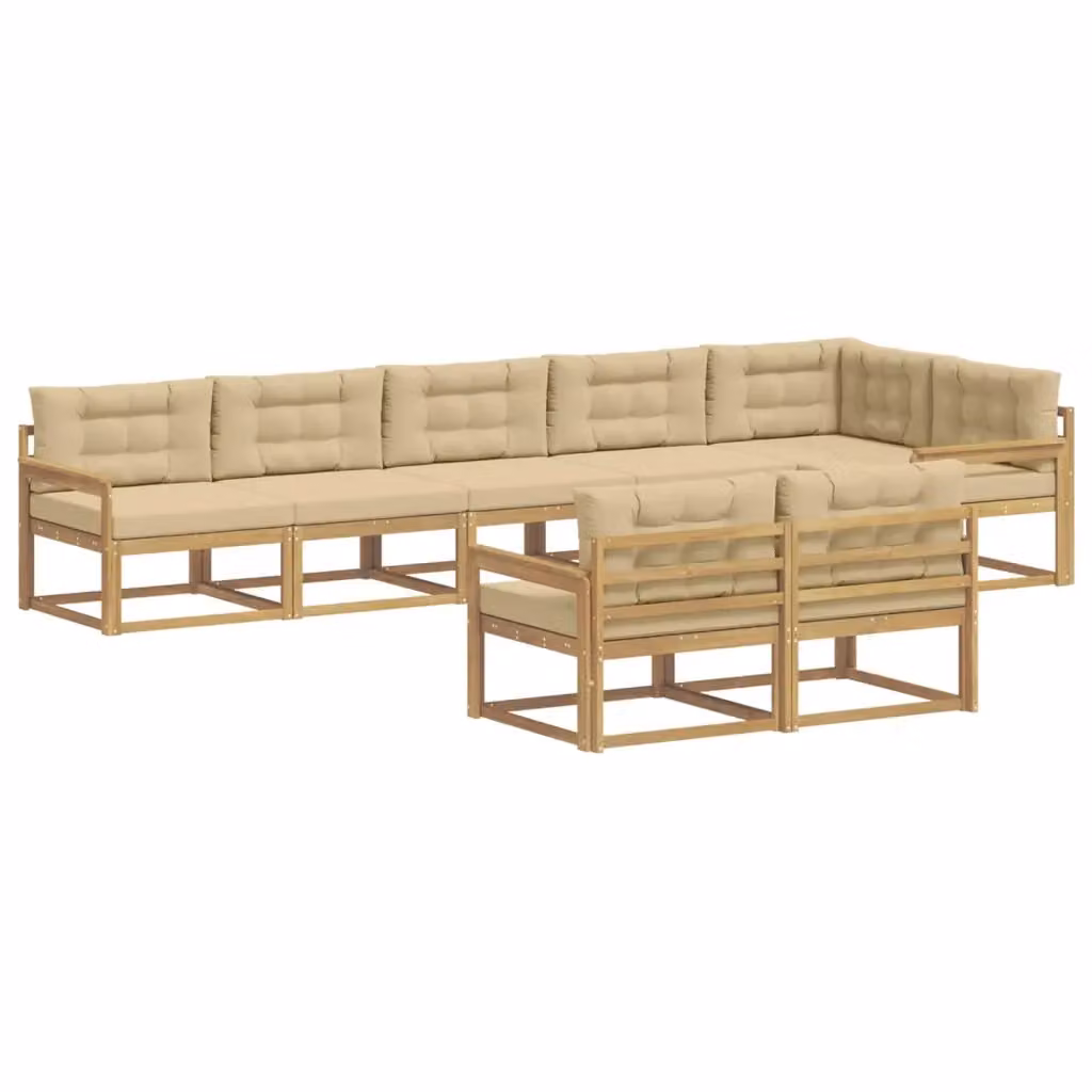Set di divani da esterno a L vidaXL in legno di acacia con cuscini Bianco e Beige – 2
