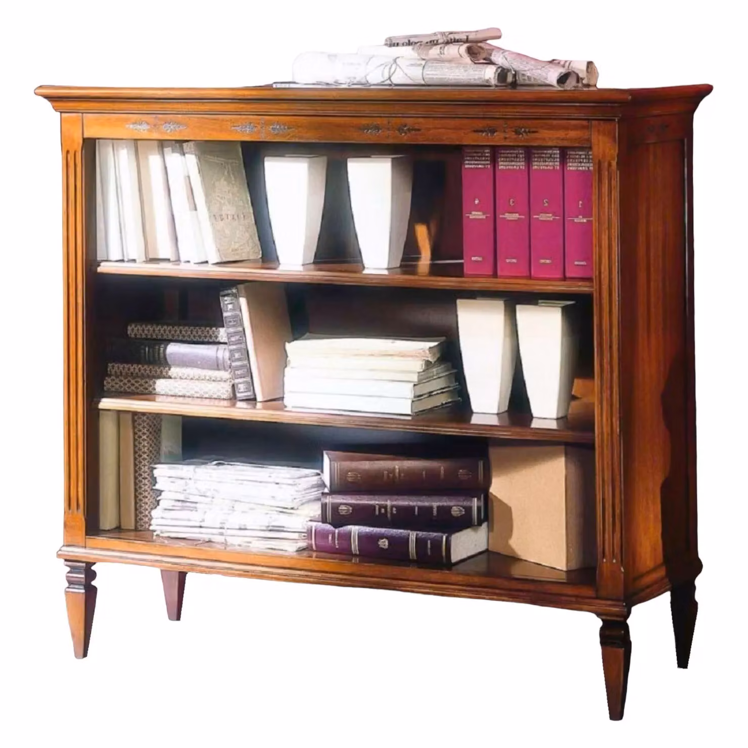 Libreria classica in legno con 3 vani e decorazione floreale Mobili 2G colore marrone L: 110 cm, P: 41 cm, H: 100 cm – 2