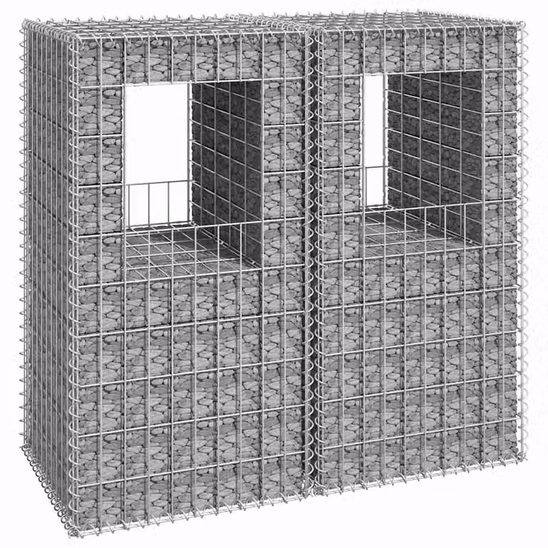 Set di 2 cesti a gabbione a torre vidaXL in metallo grigio, L/P/H: 50 x 50 x 100 cm