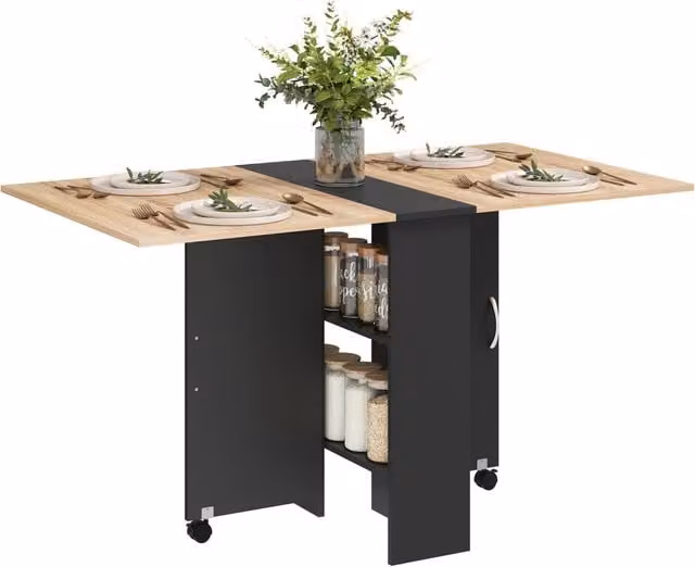 Tavolo da pranzo pieghevole Minimal con ruote in rovere e nero L: 140 cm, P: 75 cm, H: 74 cm