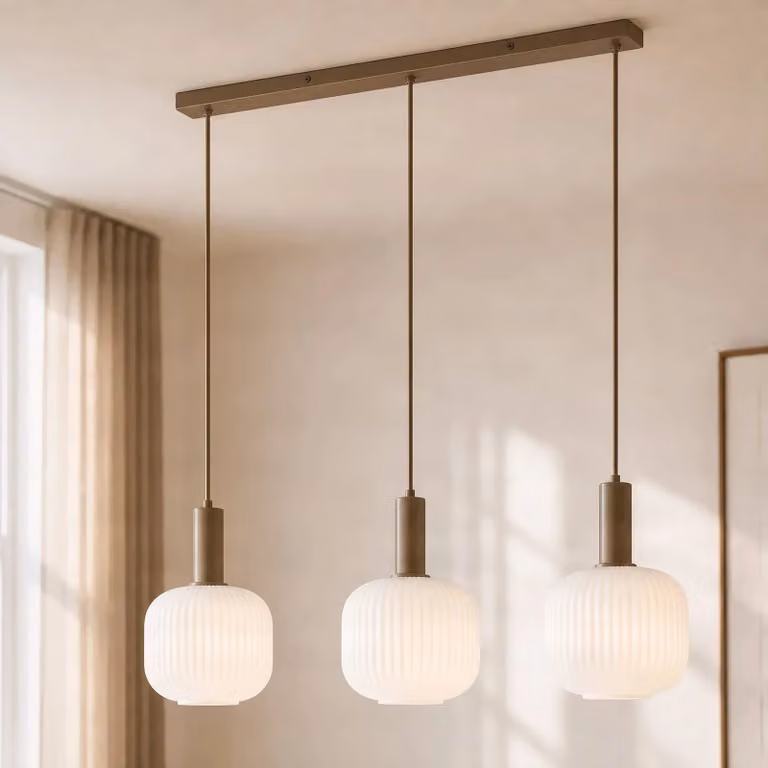 Lampada a sospensione Evey NOLA, dimmerabile, Crema / Ambra, Soggiorno / Sala da pranzo, Vetro, Scandinavo, Lampada a sospensione