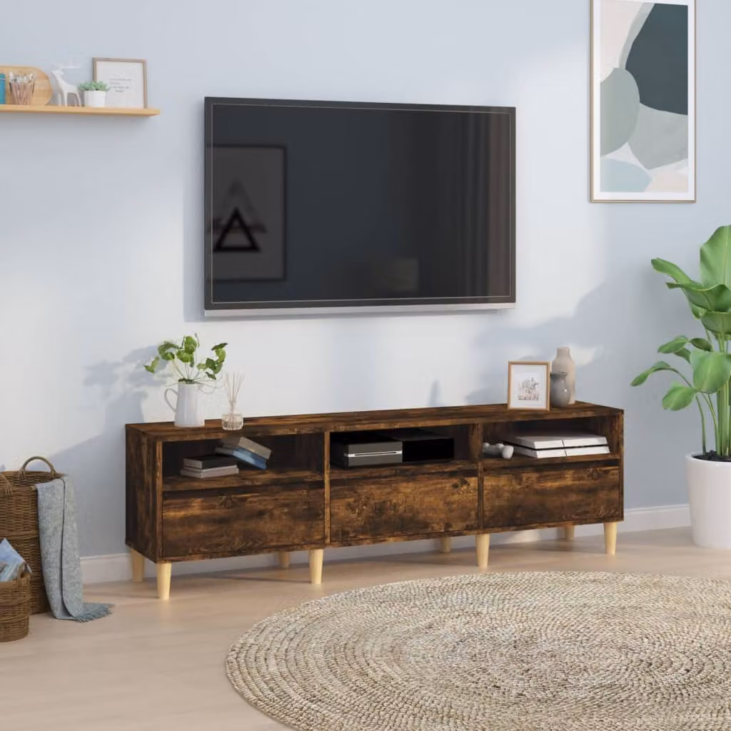 Mobile Porta TV vidaXL Rovere Fumo in Legno con Ruote L 150 x P 30 x H 44,5 cm