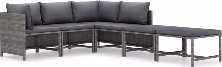 Set Divani da Giardino 6 pz con Cuscini in Polyrattan Grigio
