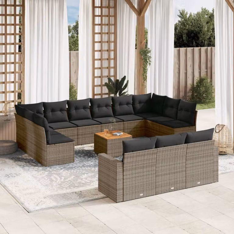 Maison Exclusive - Set Divani da Giardino 14pz con Cuscini in Polyrattan Grigio