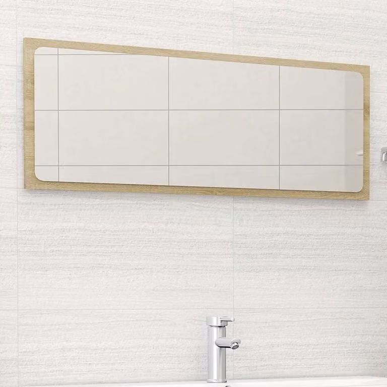Specchio da bagno moderno vidaXL in legno multistrato Rovere Sonoma, marrone, L: 100 cm, H: 37 cm, P: 1,5 cm