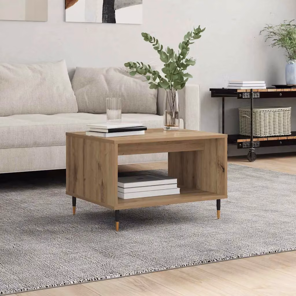 vidaXL Tavolino da salotto rettangolare in stile industriale, colore rovere, L: 60 cm, P: 50 cm, H: 40 cm