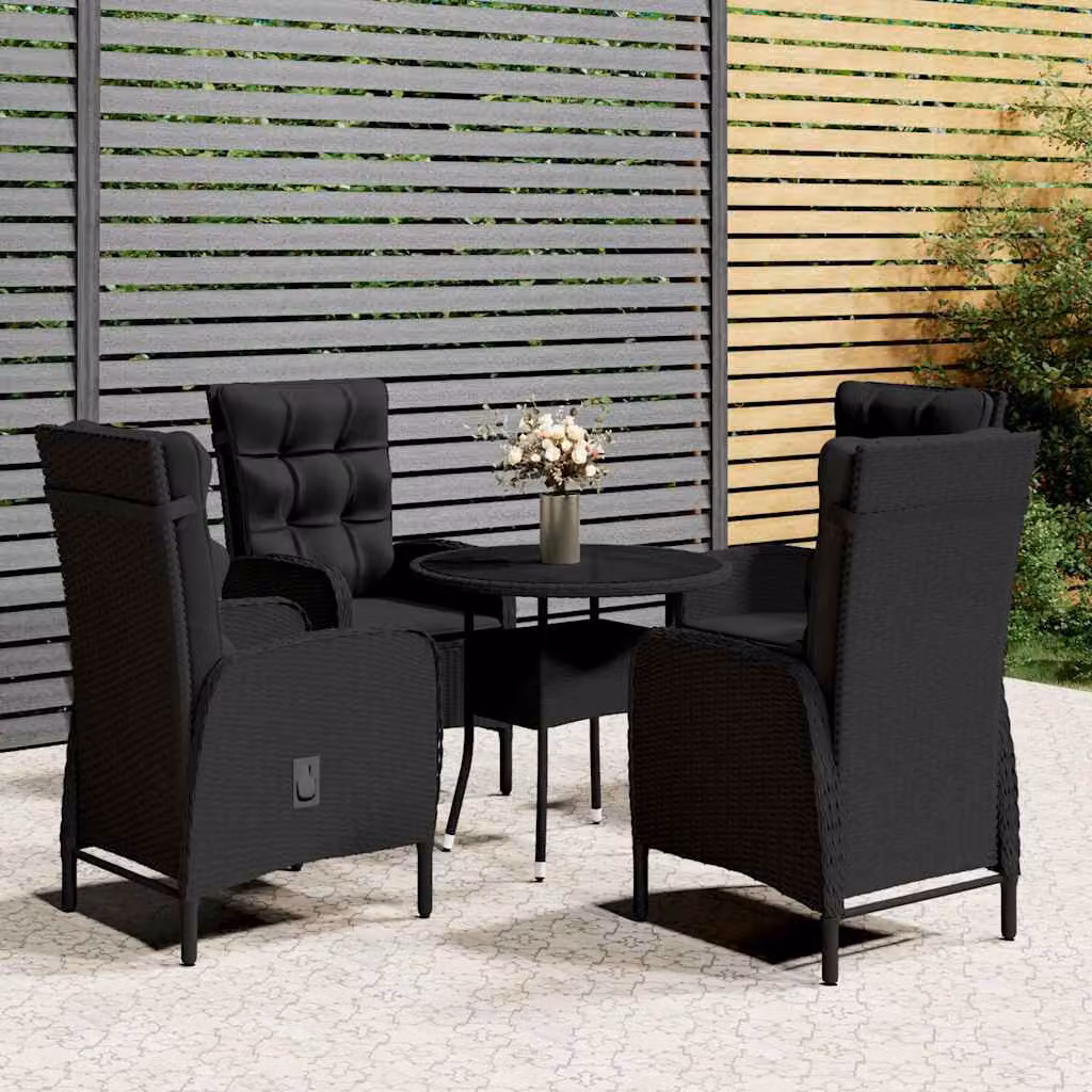 vidaXL Set da Bistrot per Giardino 5 pz in Polyrattan Nero con Piano in Vetro – 1