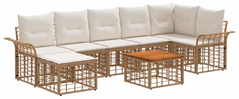 Set di divani da esterno 8 pcs Naturale e Bianco Crema