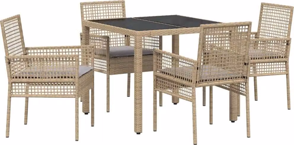 Set da Pranzo per Giardino 5 pcs Beige polyrattan
