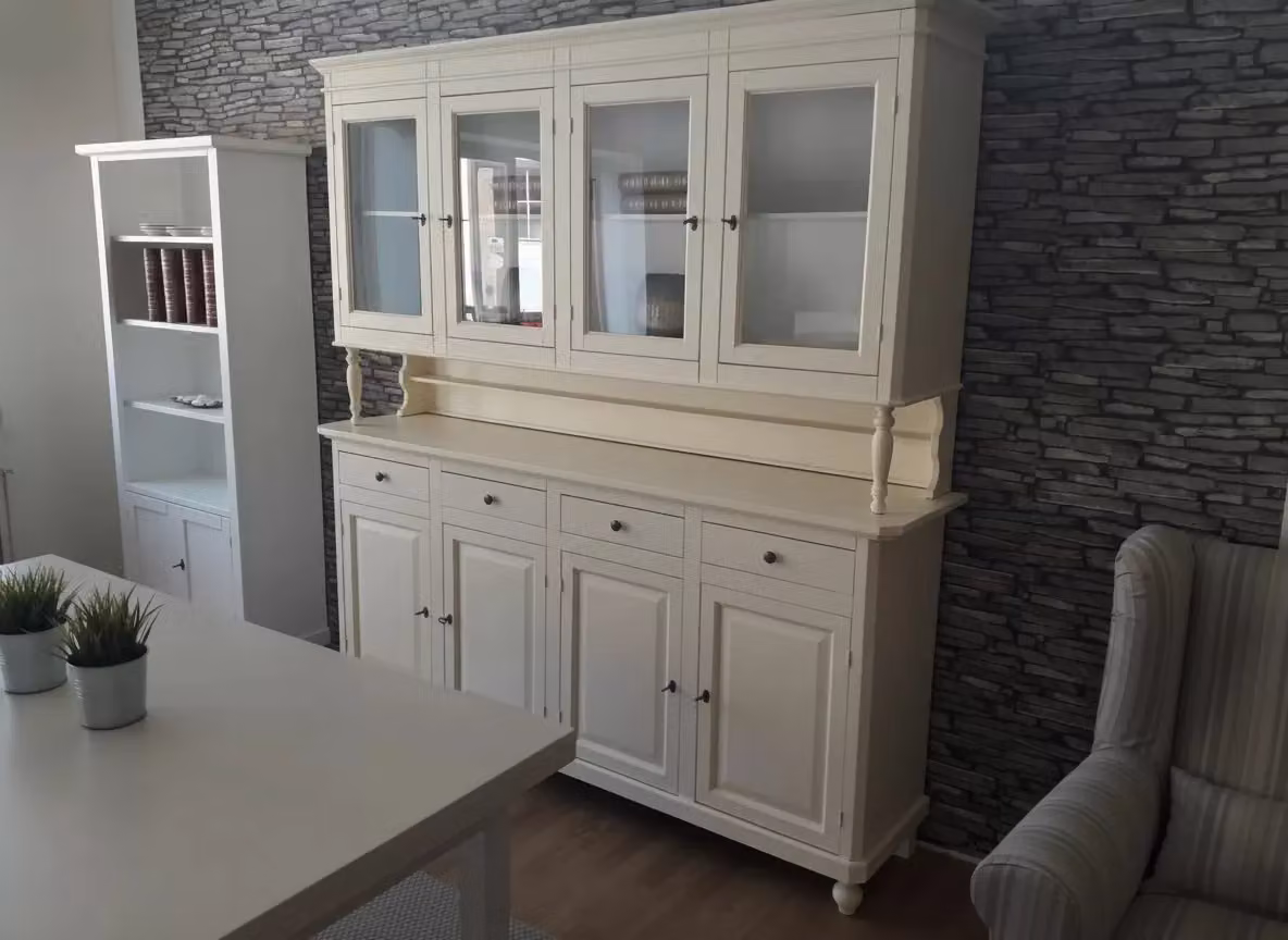 Cristalliera Arte Povera Mobili 2G in Legno di Pino Bianco Shabby Chic con Ante in Vetro L: 196 cm, P: 43 cm, H: 208 cm – 3