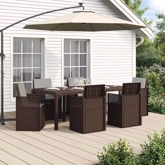 Set da Pranzo per Giardino 7 pz Marrone e Grigio Chiaro PP 3430078