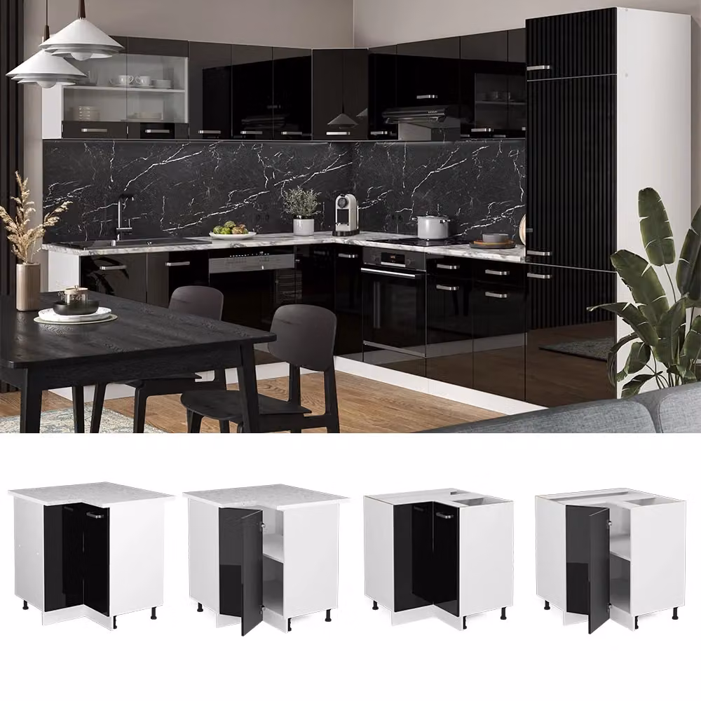 Mobile ad angolo cucina R-Line Vicco nero lucido e bianco con ante a libro – 2