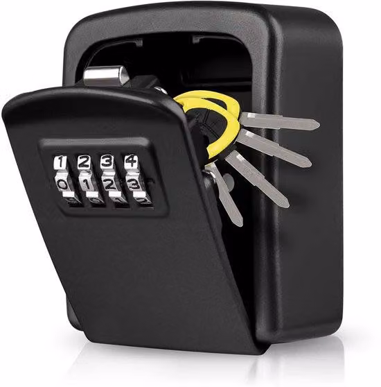 Mini cassetta di sicurezza con serratura a combinazione, resistente all'acqua e alla corrosione, per uso interno ed esterno, nera, formato mini, per casa, garage, scuola
