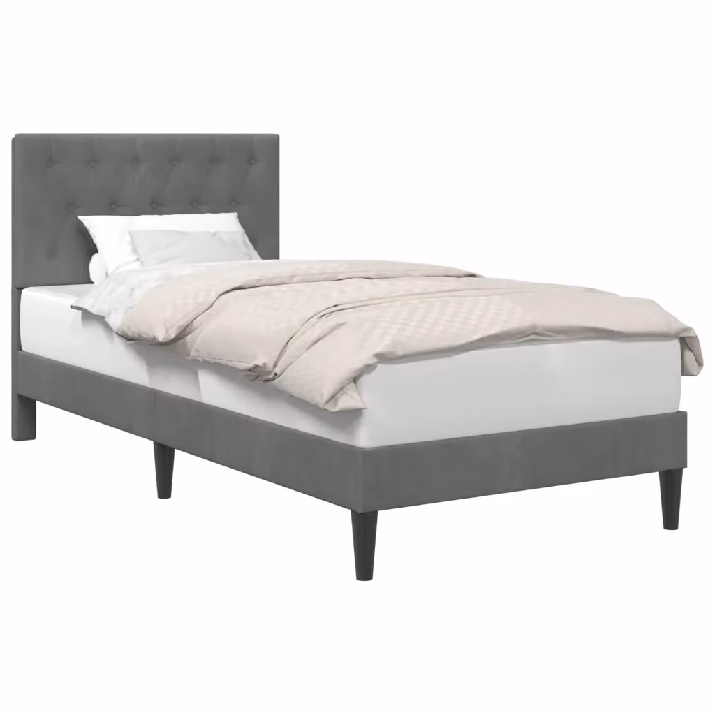 Struttura letto con giroletto in velluto grigio design moderno L/P: 90 x 190 cm – 2