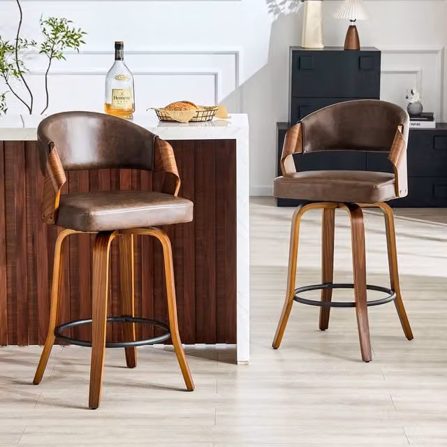 Set 2 Sgabelli da Bar con Schienale ¨C MINIMAL ¨C Legno e Ecopelle, 95 cm