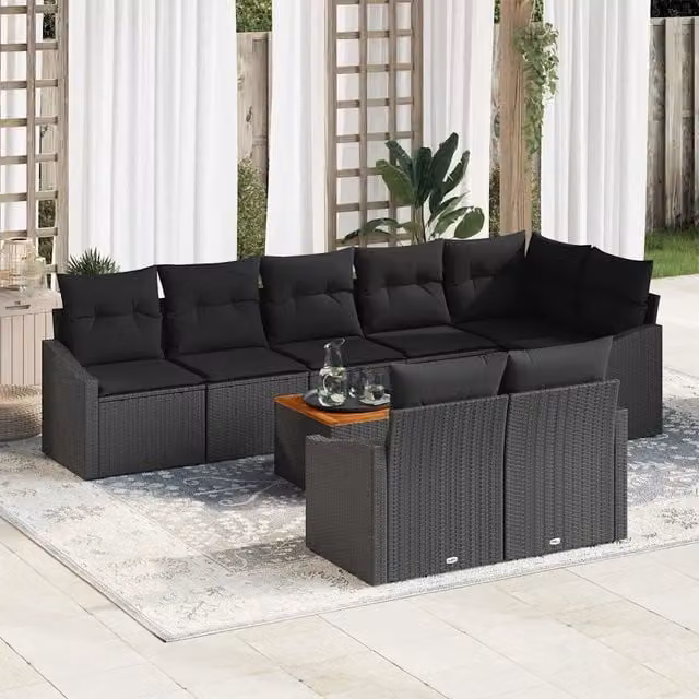 Set Divano da Giardino 9 pz Nero polyrattan 3356518