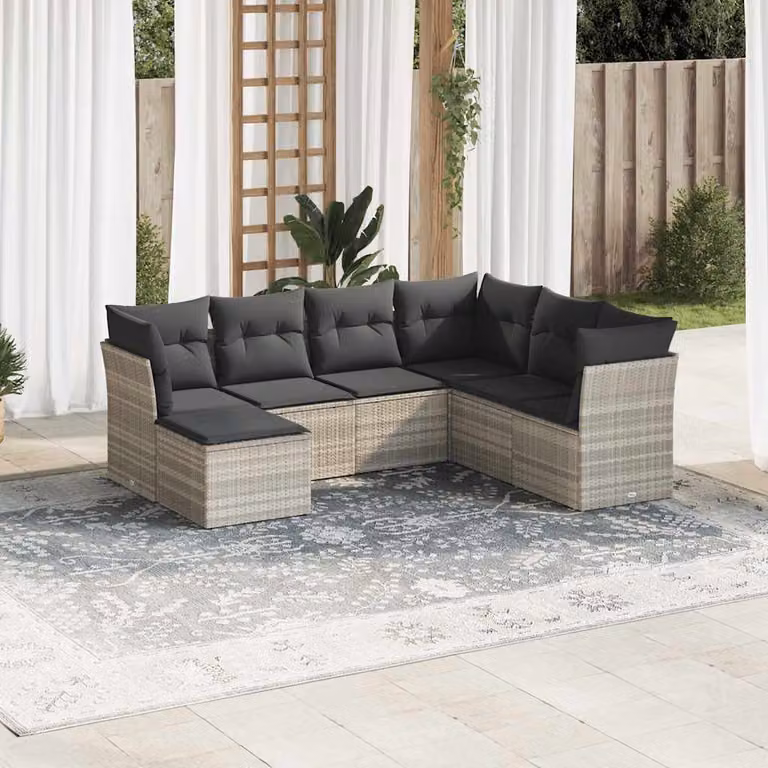 vidaXL Set Divani da Giardino 7pz in Polyrattan Grigio con Cuscini Imbottiti e Rivestimenti Rimovibili
