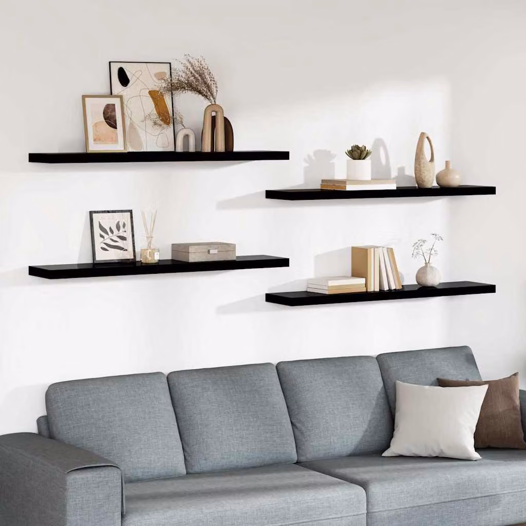 Set di 4 scaffali a parete vidaXL in MDF nero lucido L: 120 cm, P: 23,5 cm, H: 3,8 cm