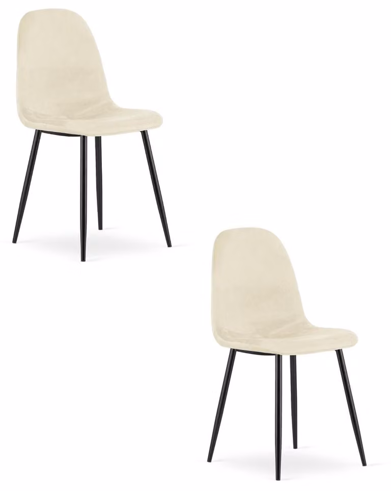 Set di 2 sedie Como in velluto beige con gambe nere