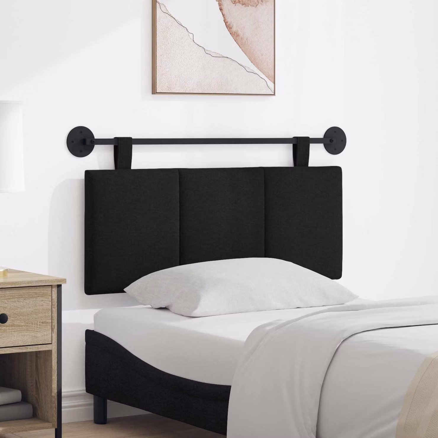 Testiera sospesa moderna vidaXL in tessuto nero con pannello imbottito L: 110 cm, P: 5 cm, H: 55 cm