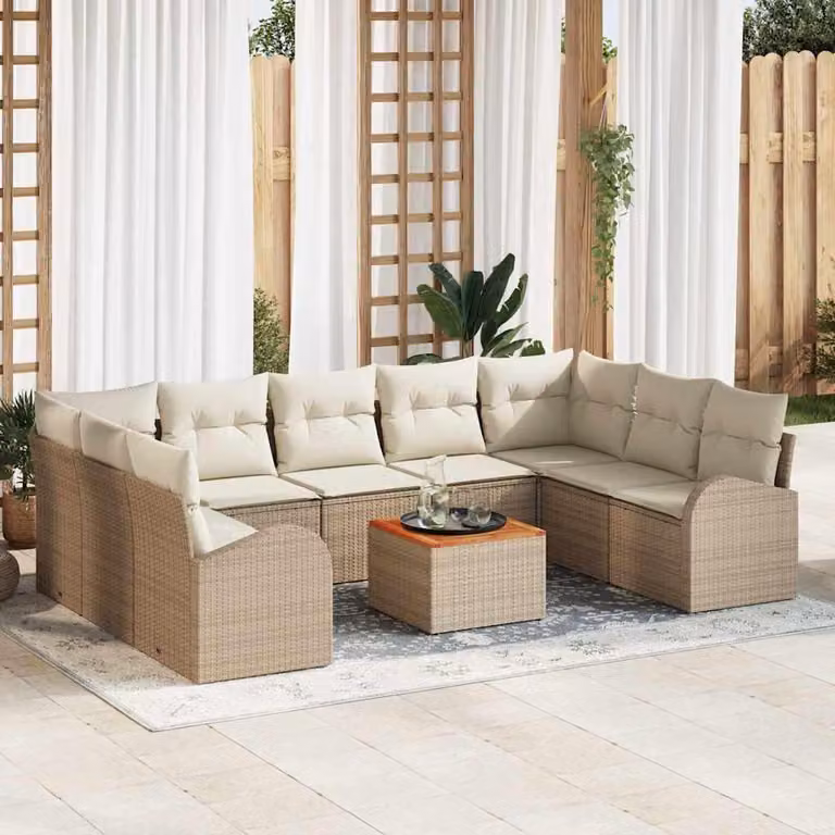 Maison Exclusive - Set Divano da Giardino con cuscino 10 pcs Beige polyrattan