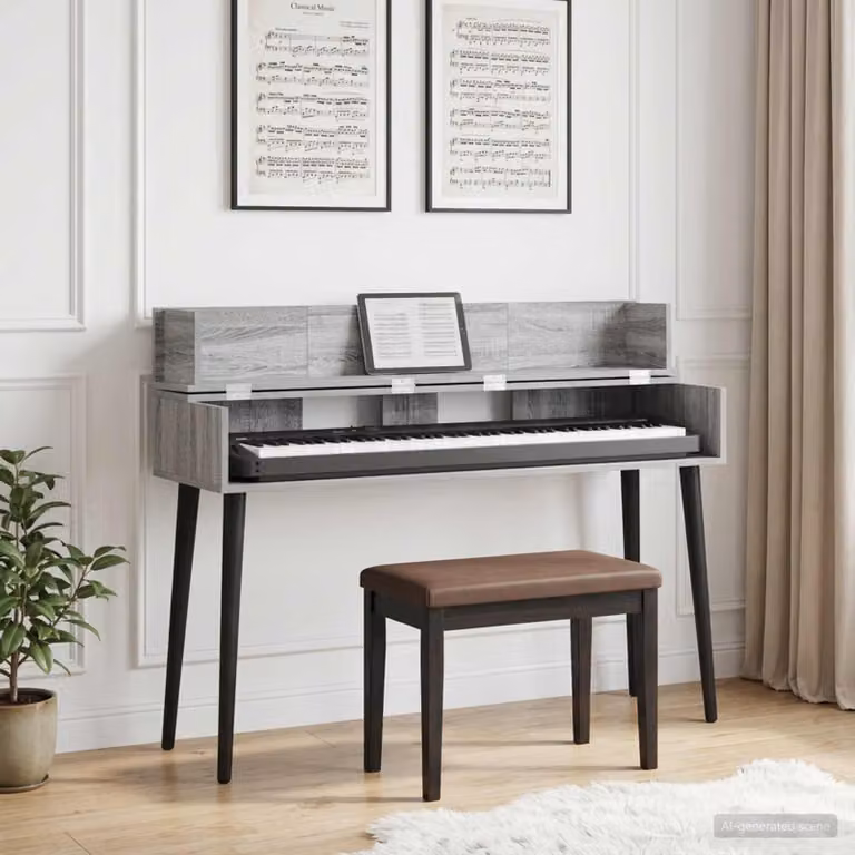 Scrivania da studio moderna vidaXL in MDF laminato grigio L: 130 cm, P: 40 cm, H: 19,5 cm