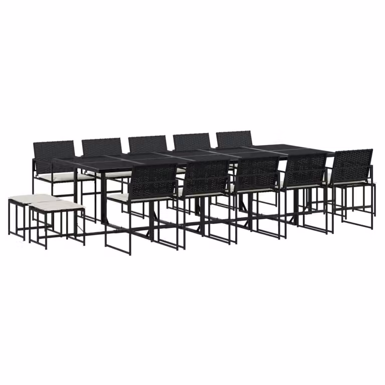 Set da Pranzo da Giardino 15 pz con Cuscini Nero in Polyrattan