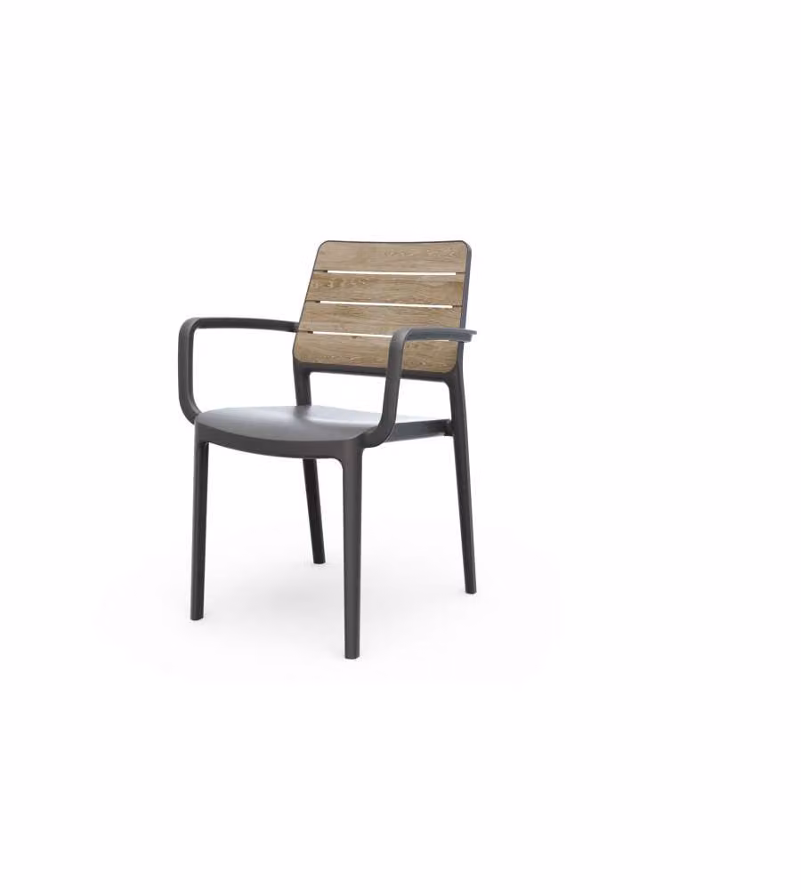 Keter Sedia Porto Grafite - Schienale Effetto Legno - 56,6x53,5x82h cm