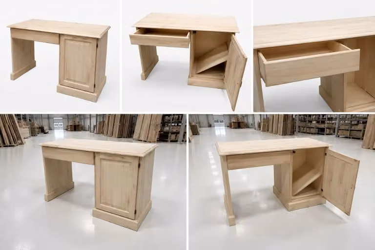 Scrivania porta frigo in legno grezzo Mobili 2G L: 125 cm, P: 56 cm, H: 80 cm