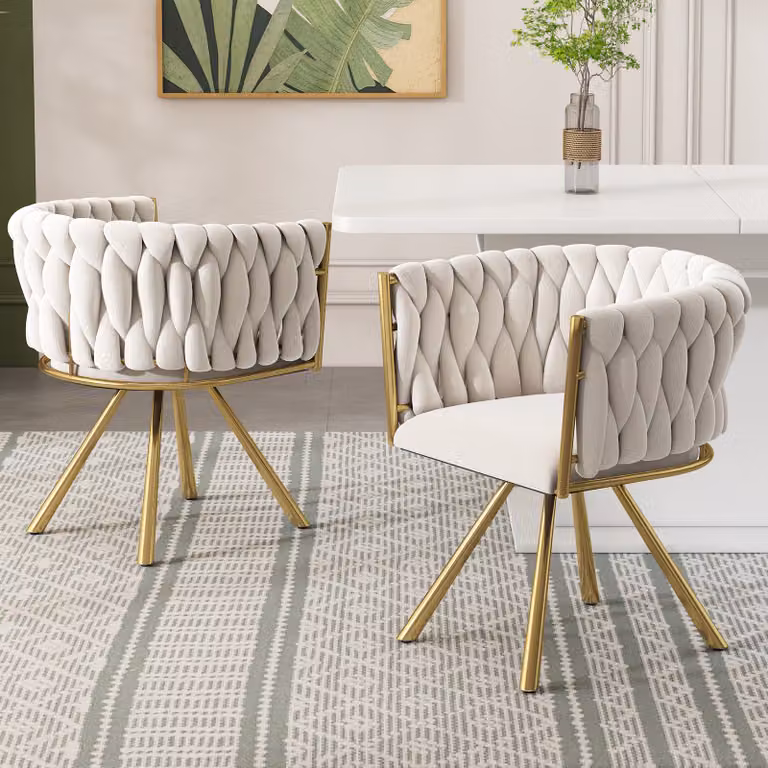 Flieks sedia da sala da pranzo 2 sedie imbottite girevoli a 360°, sedia da cucina sedia da trucco con rivestimento in velluto, sedia da soggiorno con braccioli e gambe in acciaio, beige oro