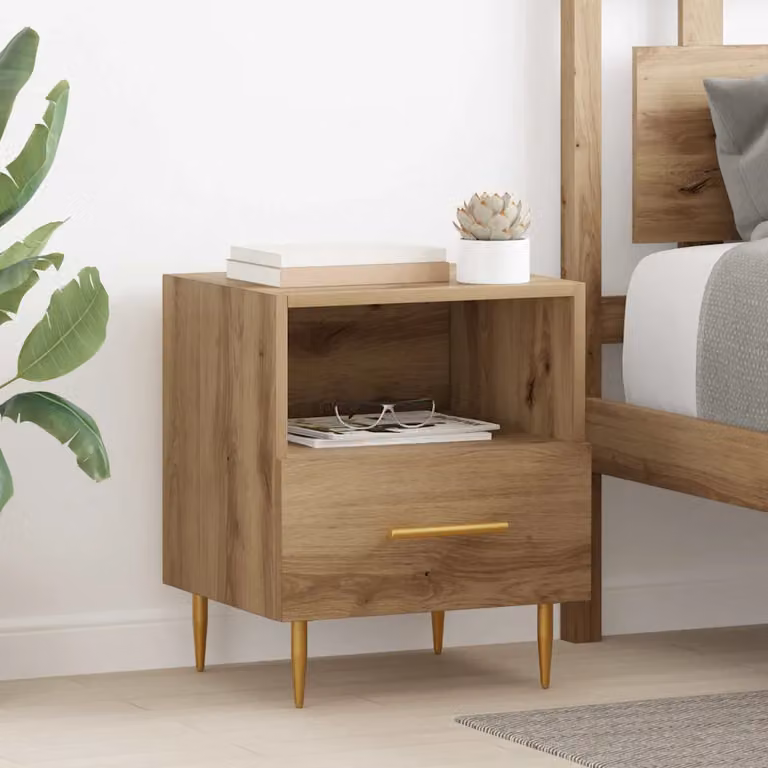 Comodino moderno vidaXL in legno e metallo marrone L/P/H: 40 x 35 x 47,5 cm