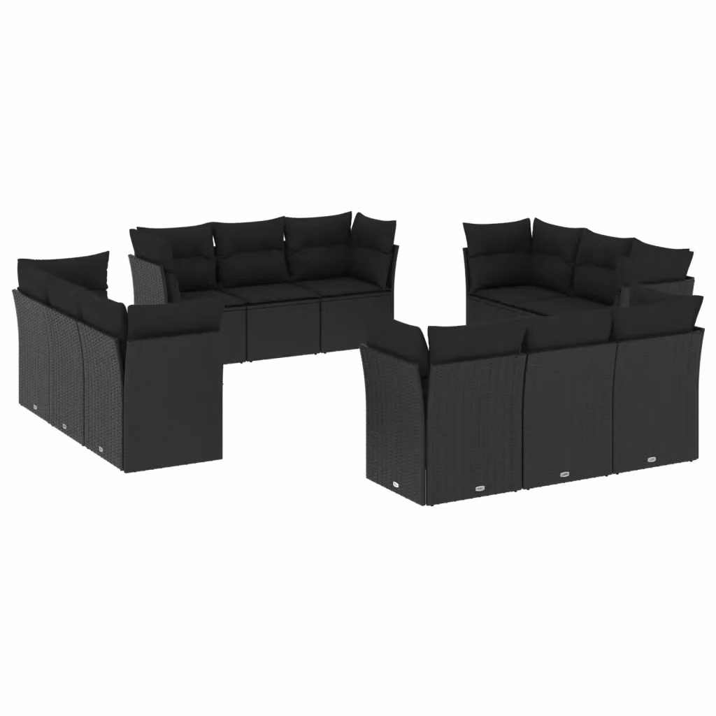 Set di divani da giardino VIDAXL a forma di U in polyrattan nero con cuscini, 12 posti – 2