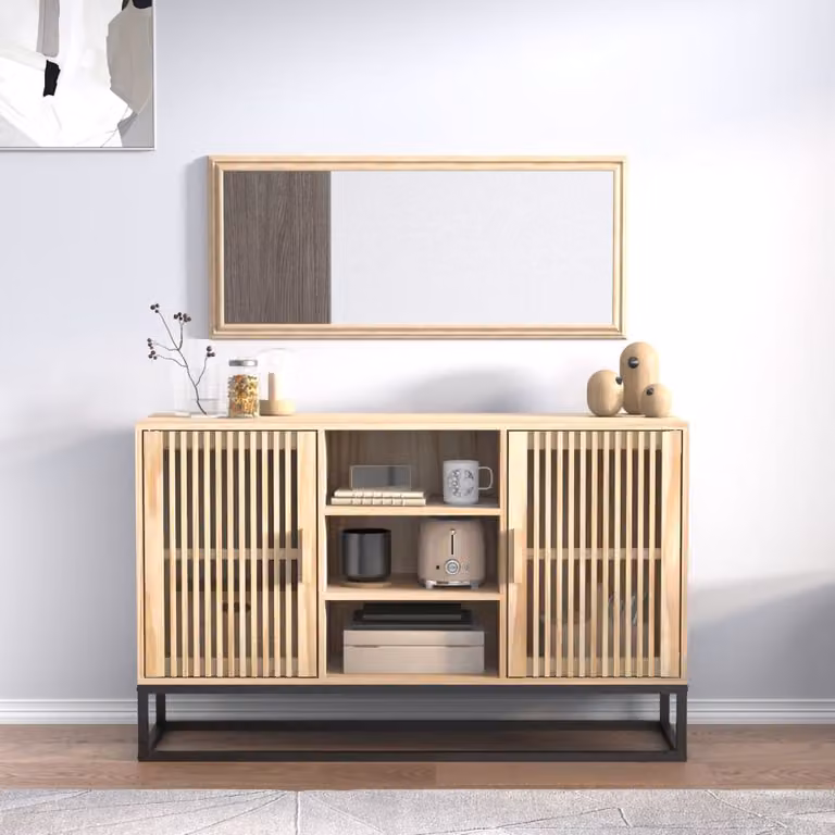 Credenza classica vidaXL in legno e metallo, marrone e beige, L 105 x P 30 x H 65 cm
