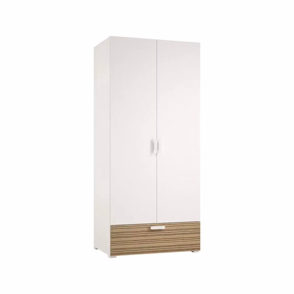 Armadio da camera da letto Centaurea DMORA con 2 ante, appendiabiti, ripiani e cassetti, Bianco Rovere Rigato, L: 52 cm, H: 180 cm – 2