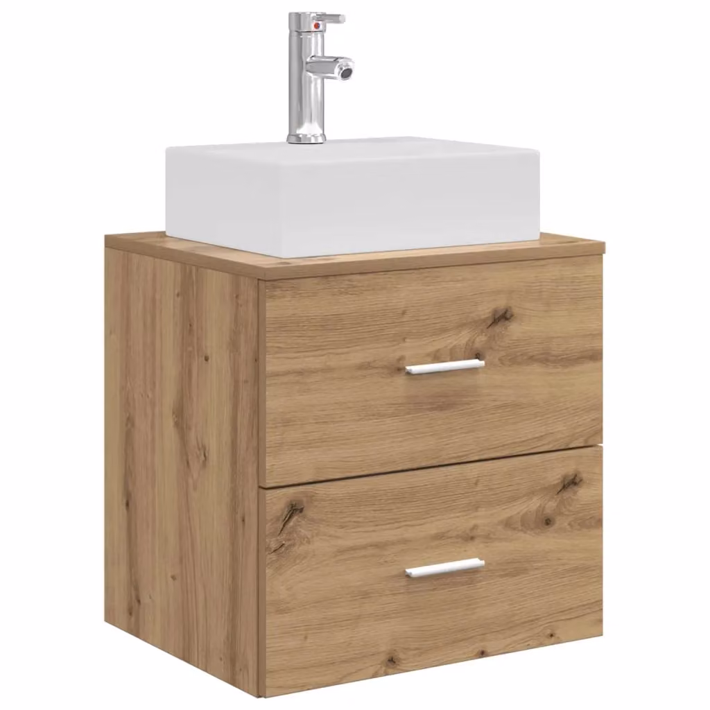 Mobile Lavabo da Parete Moderno vidaXL in Rovere Marrone con Cassetti e Ante L/P/H: 49,5 x 41 x 62,5 cm – 2
