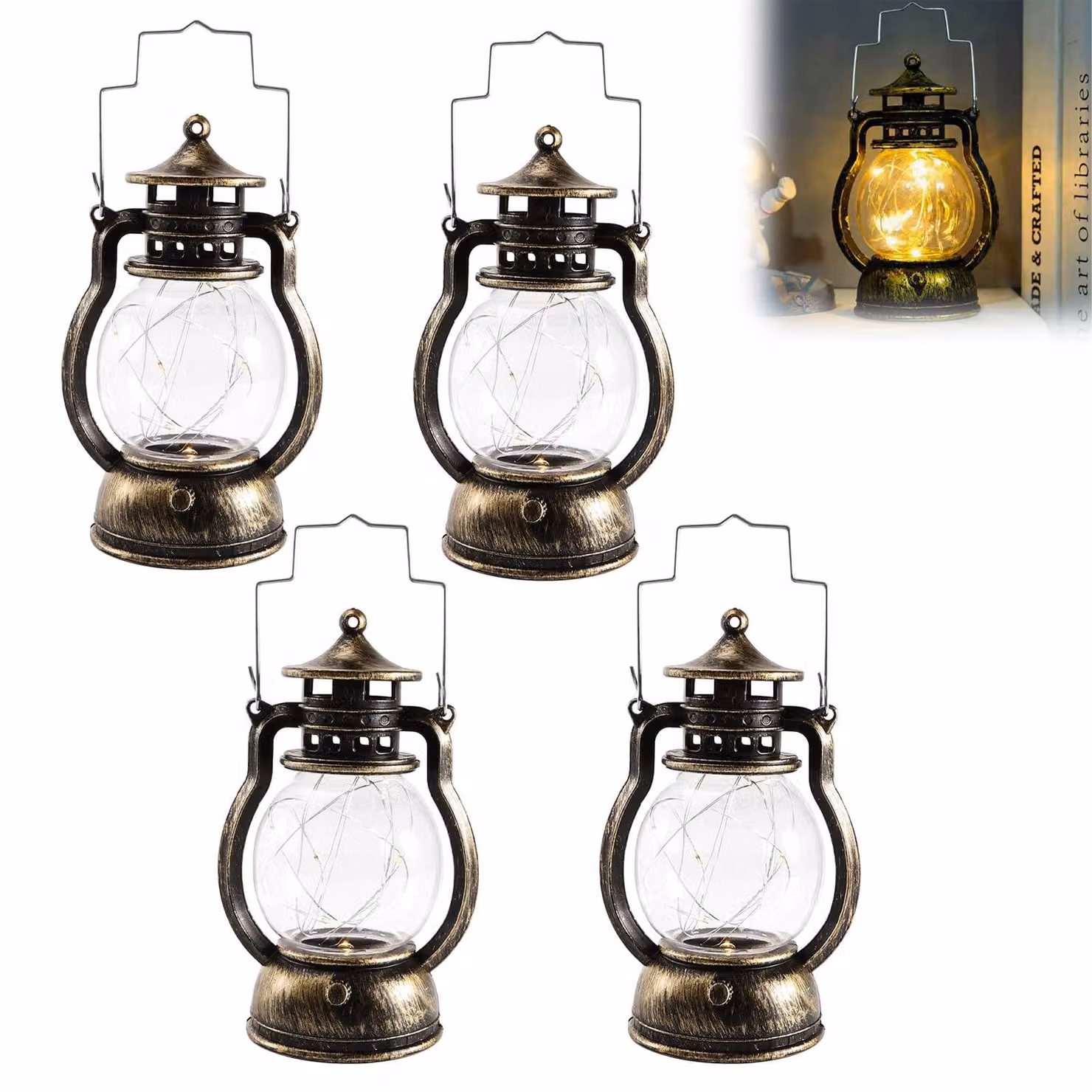 4 piccole lanterne a LED per decorazioni festive