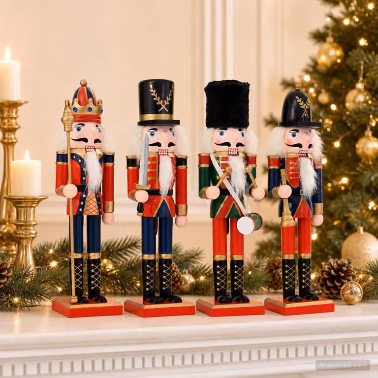 vidaXL Schiaccianoci di Natale TURKU 4 pz Rosso e Nero 30 cm